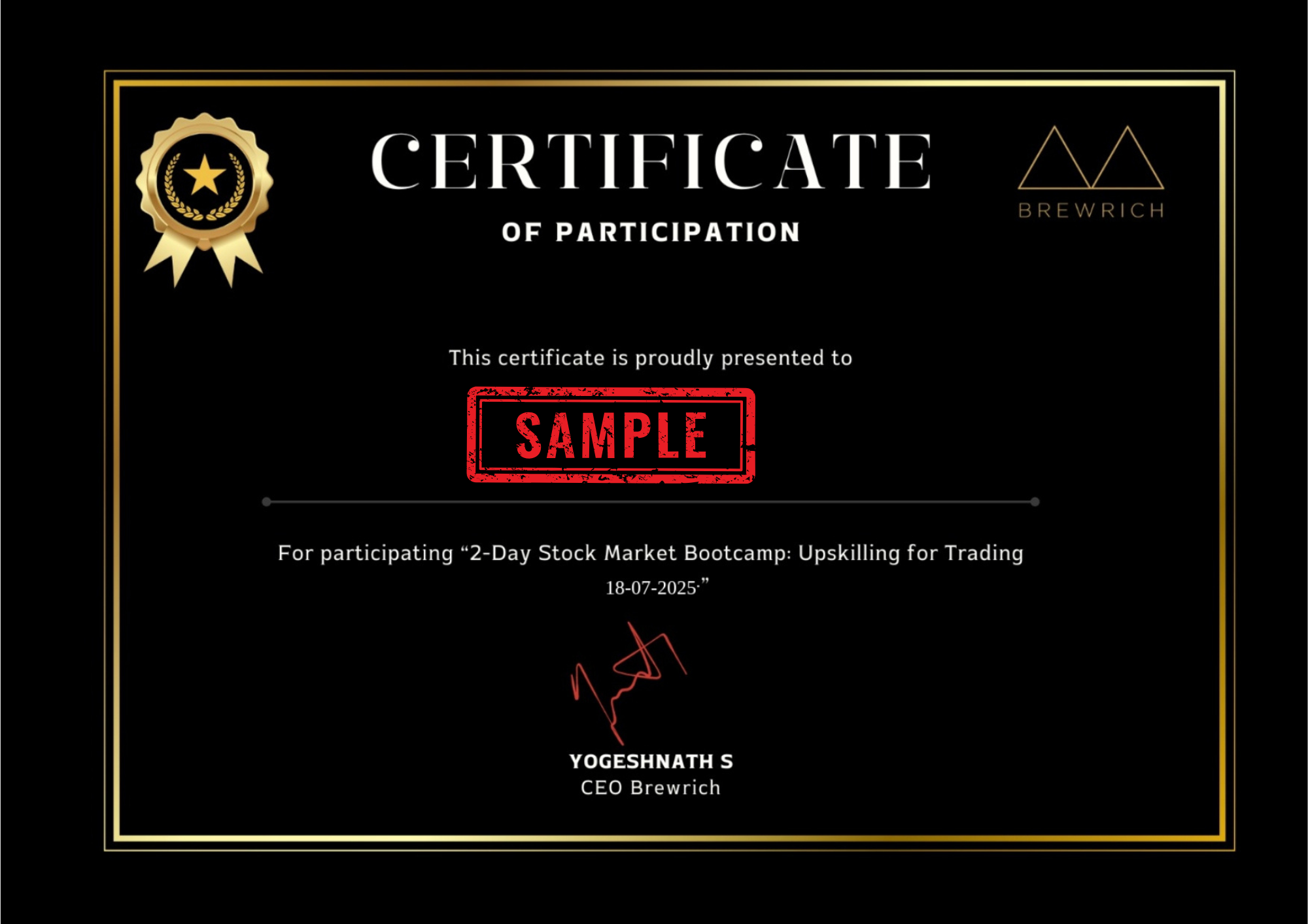 Sample Webinar Certificate